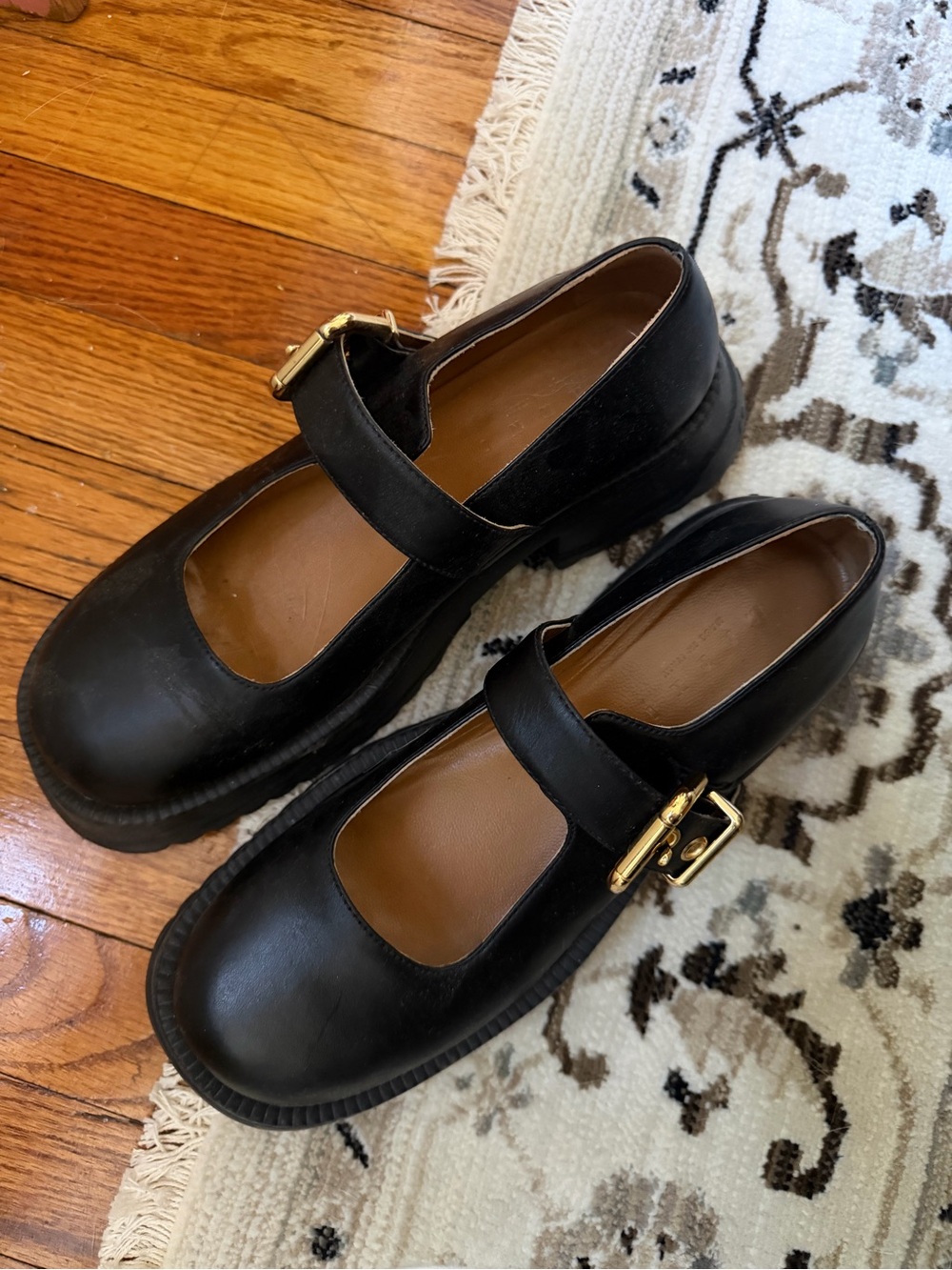 Marni Black Mary Jane Platform Loafer Shoes with Gold Buckle - Picture 2 of 3